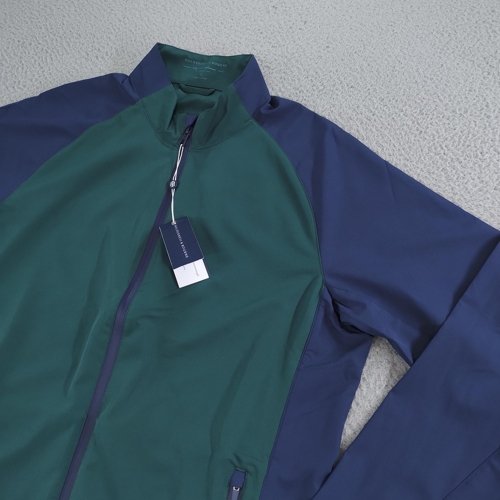 Holderness & Bourne Hyde Jacket Mens Large Green Navy DryLuxe Golf Windbreaker